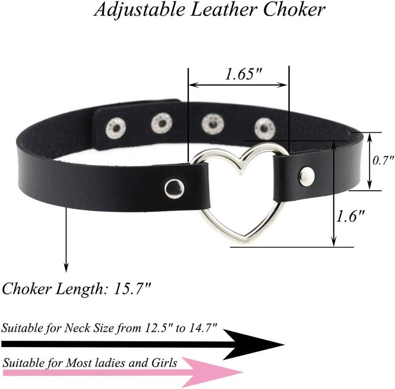 ETHOON Love Heart Adjustable Leather Choker Punk PU Necklace Goth Choker Soft Collar Chain for Women - Image 3